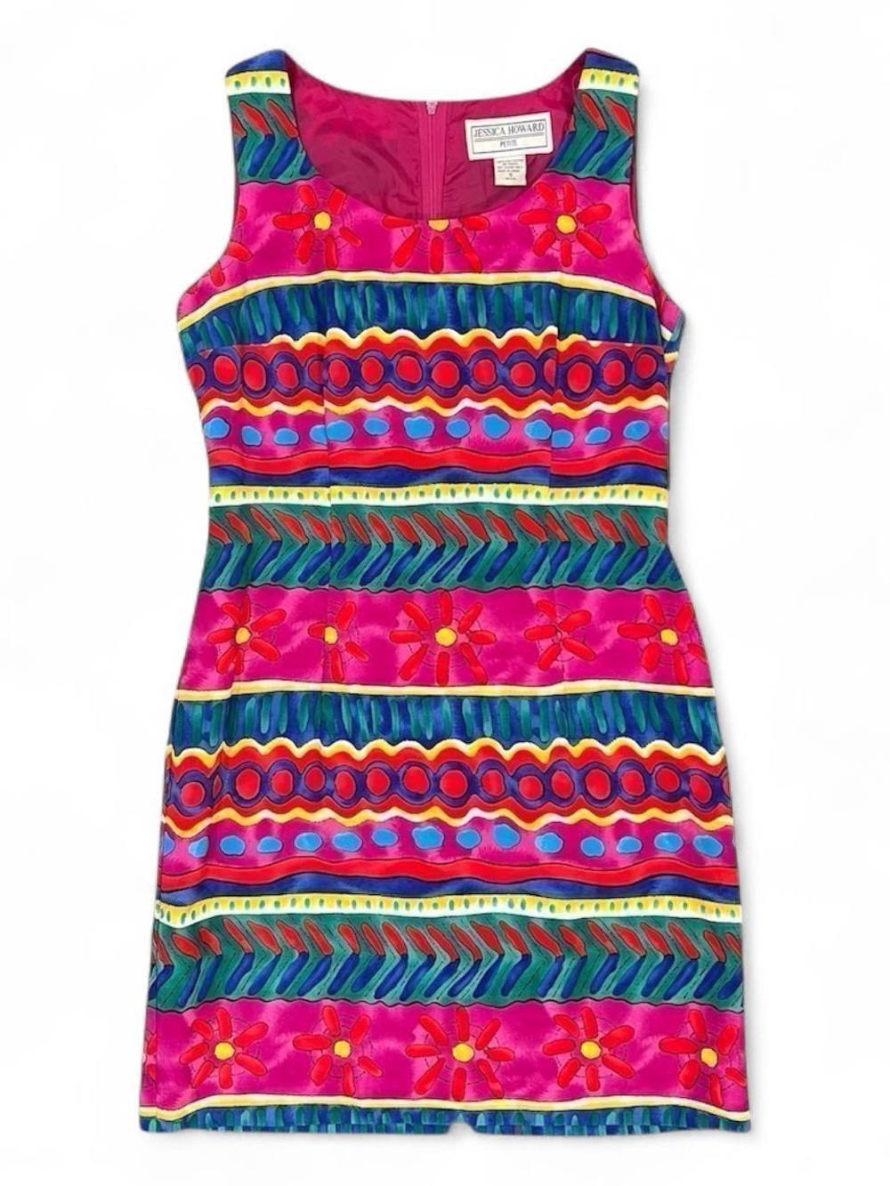 Vintage 90s Jessica Howard Petite Vibrant Graphic Floral Shift Dress